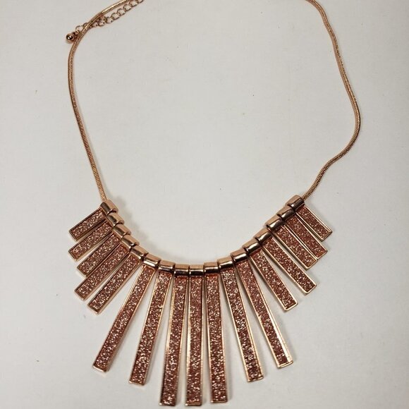 Rose Gold Fringe Pendant Necklace – Glitter Textured Statement Fashion Jewelry - Picture 5 of 11